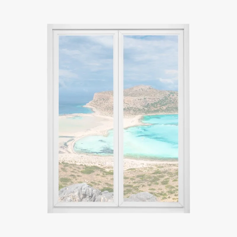 Adesivo per finestra panorama incantevole della laguna di Balos e dell'isola di Gramvousa, Creta