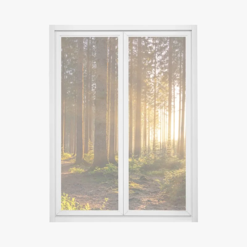 Adesivo per finestra rifugio di luce nella foresta
