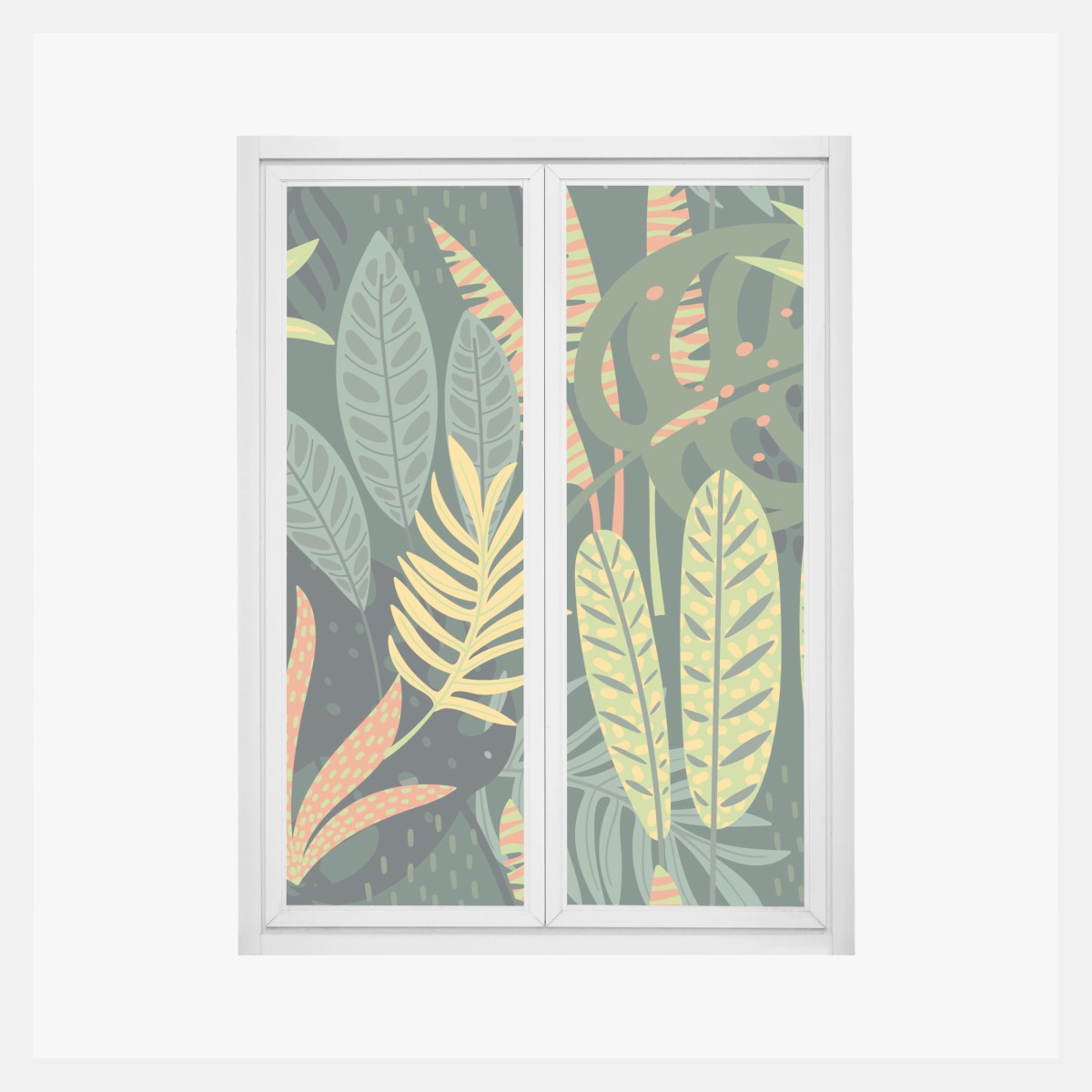 Adesivo per finestra motivo botanico tropicale in verde • Wallissimo®