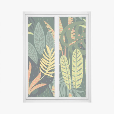 Adesivo per finestra motivo botanico tropicale in verde • Wallissimo®