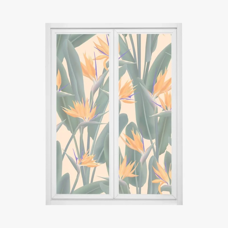 Adesivo per finestra tropicale elegante con uccelli del paradiso