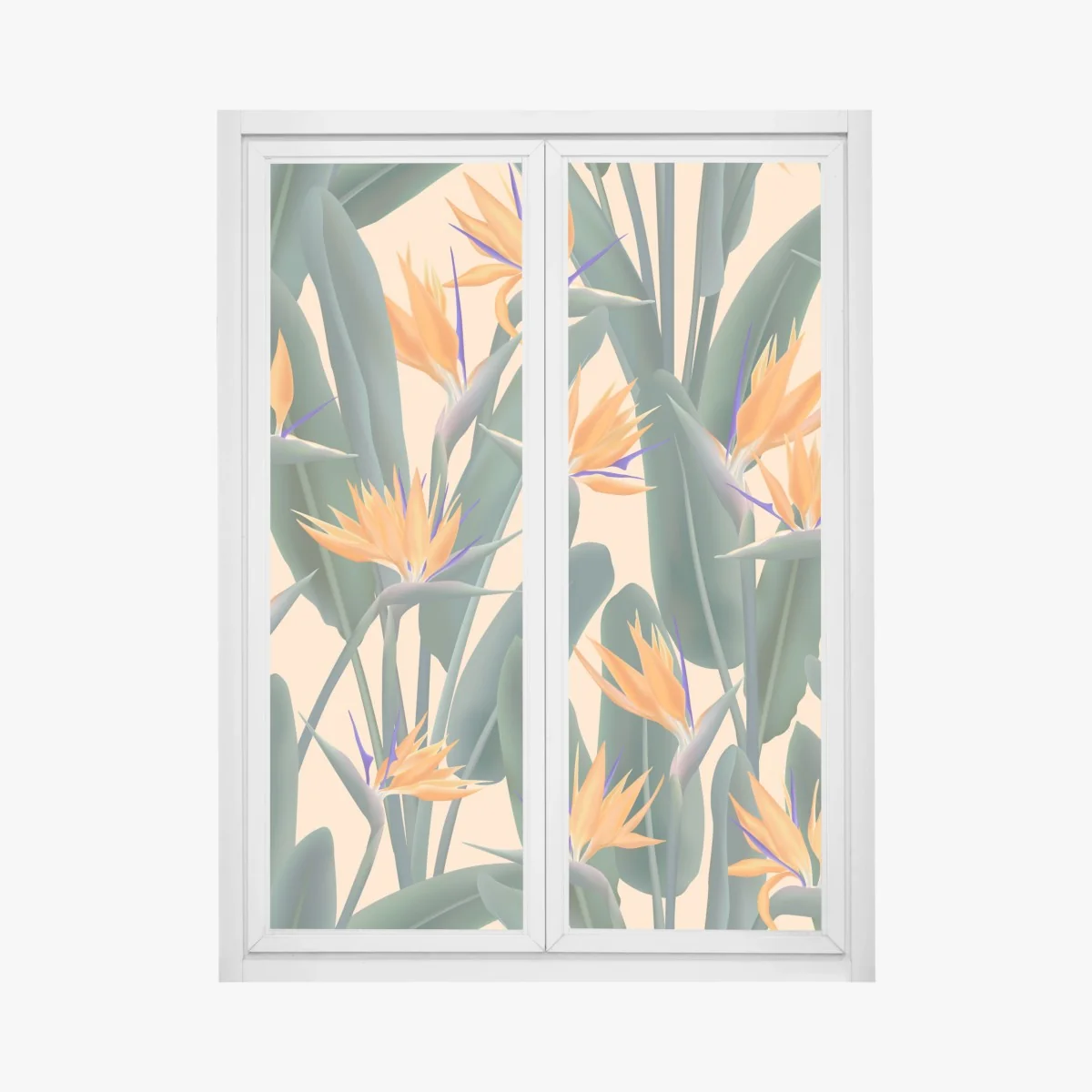 Adesivo per finestra tropicale elegante con uccelli del paradiso • Wallissimo® Adesivo per finestra tropicale elegante con uccelli del paradiso • Wallissimo®