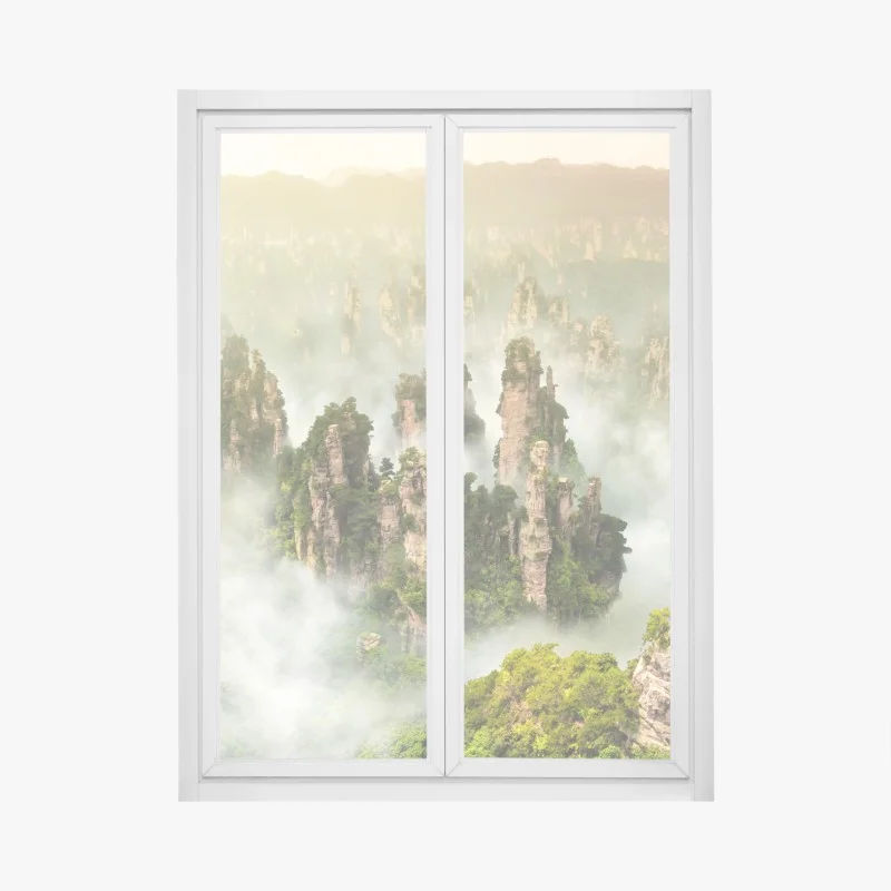 Adesivo per finestra panorama mistico dei pinnacoli di Zhangjiajie • Wallissimo®