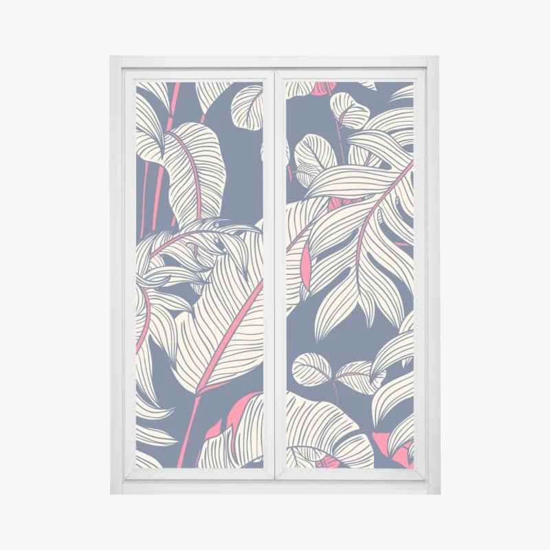 Adesivo per finestra motivo botanico tropicale blu scuro e rosa