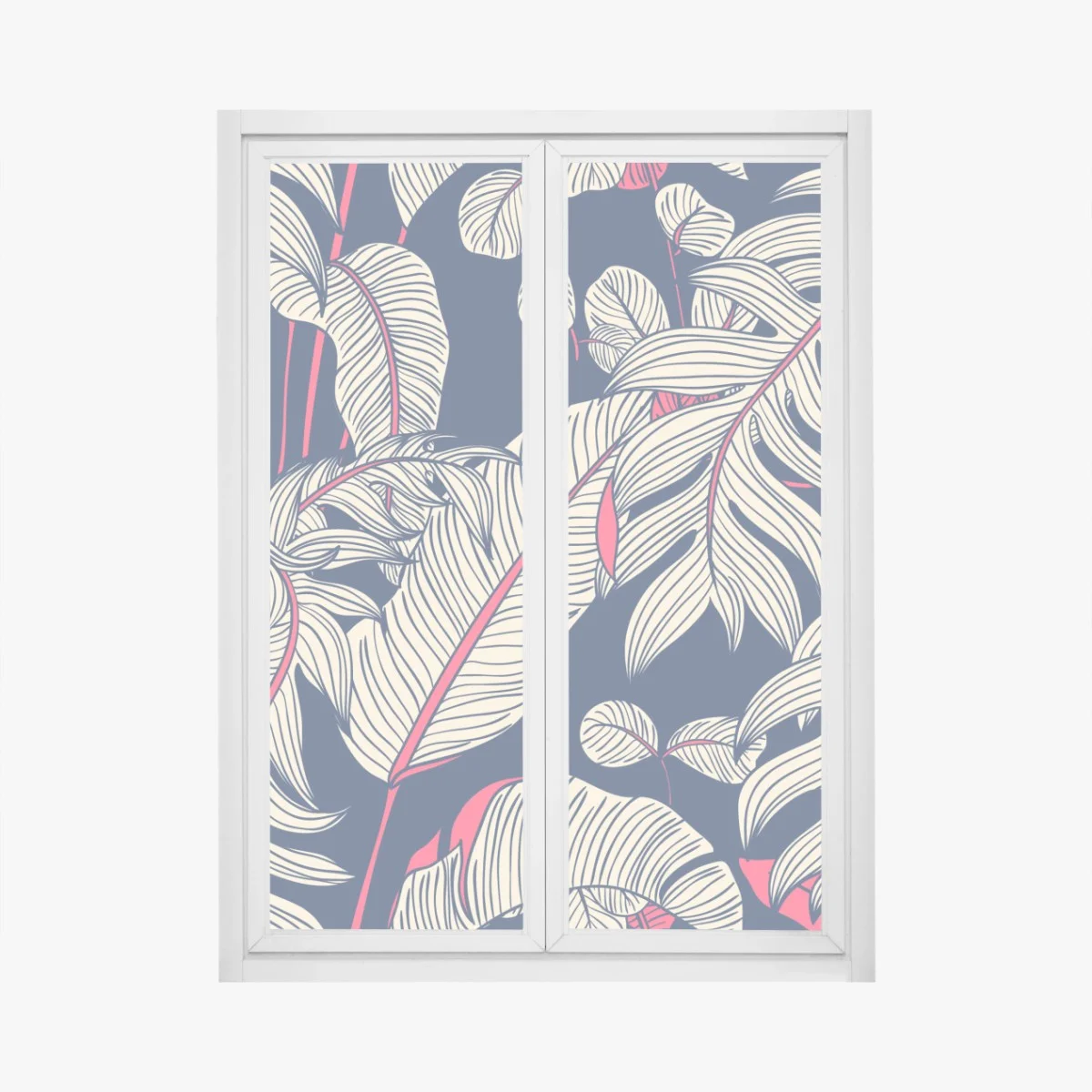 Adesivo per finestra motivo botanico tropicale blu scuro e rosa • Wallissimo® Adesivo per finestra motivo botanico tropicale blu scuro e rosa • Wallissimo®