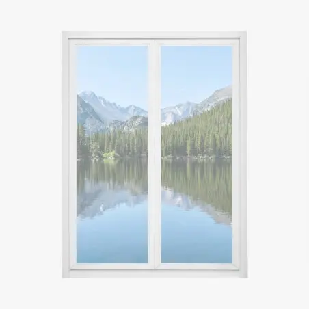 Adesivo per finestra riflessi di montagna sul lago tranquillo • Wallissimo®