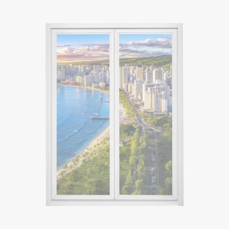 Adesivo per finestra vista aerea di Waikiki al tramonto