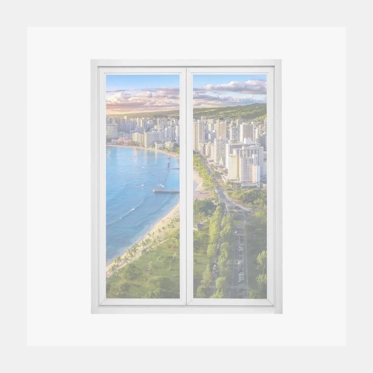 Adesivo per finestra vista aerea di Waikiki al tramonto • Wallissimo®