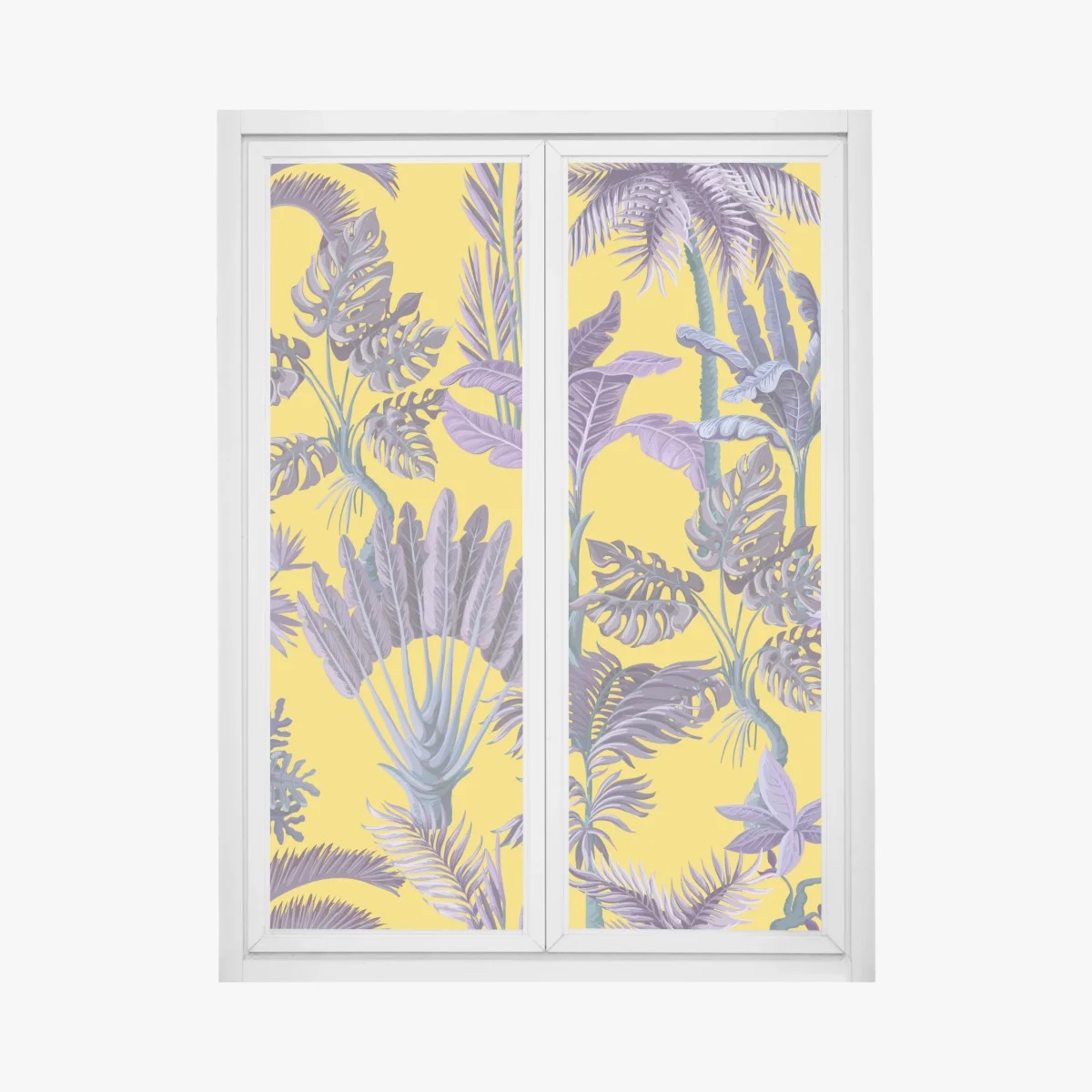 Adesivo per finestra giungla tropicale viola su sfondo giallo • Wallissimo® Adesivo per finestra giungla tropicale viola su sfondo giallo • Wallissimo®