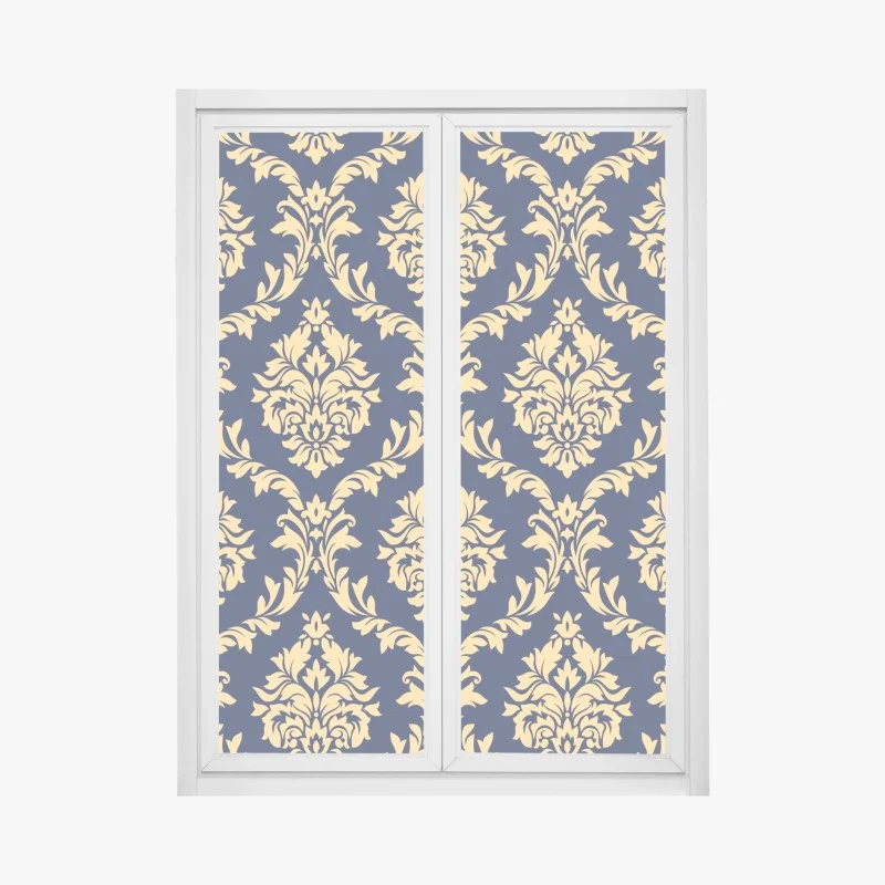 Adesivo per finestra motivo damasco oro su sfondo blu navy