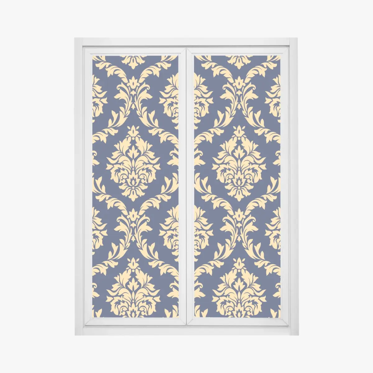 Adesivo per finestra motivo damasco oro su sfondo blu navy • Wallissimo®
