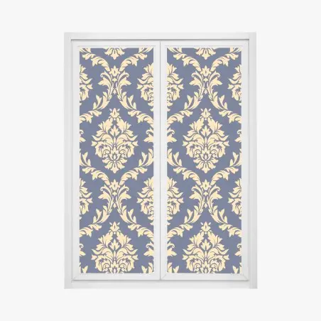 Adesivo per finestra motivo damasco oro su sfondo blu navy • Wallissimo®