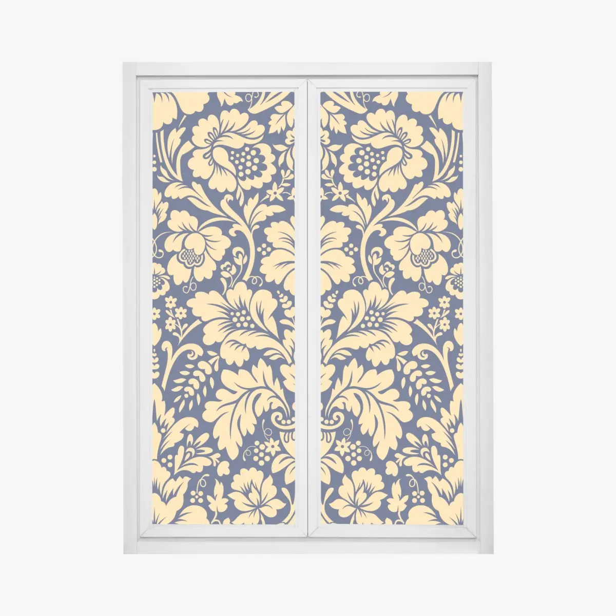 Adesivo per finestra motivo damascato floreale oro su fondo blu • Wallissimo®