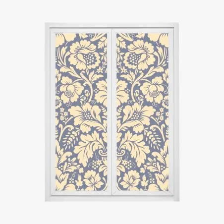 Adesivo per finestra motivo damascato floreale oro su fondo blu • Wallissimo®