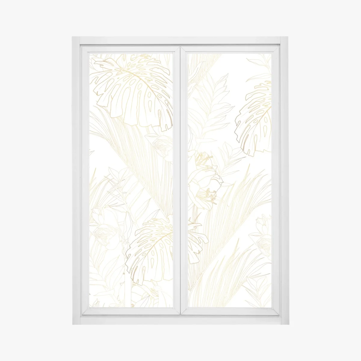 Adesivo per finestra motivo botanico tropicale in linee dorate • Wallissimo® Adesivo per finestra motivo botanico tropicale in linee dorate • Wallissimo®