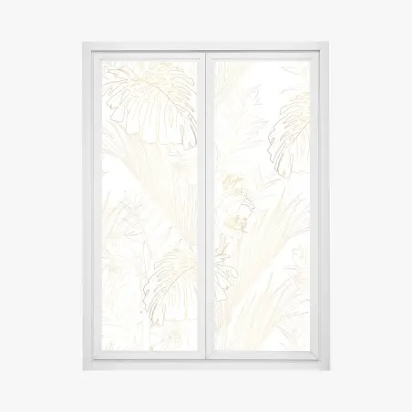 Adesivo per finestra motivo botanico tropicale in linee dorate • Wallissimo®