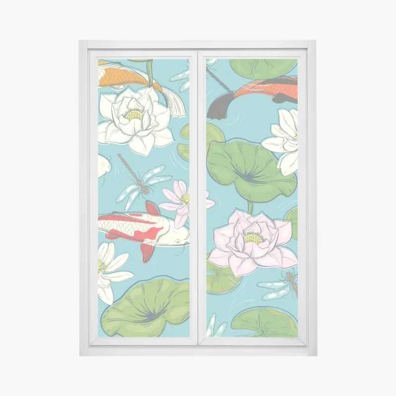 Adesivo per finestra laghetto di carpe koi e ninfee