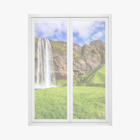 Adesivo per finestra Seljalandsfoss: cascata maestosa e prato verde • Wallissimo®