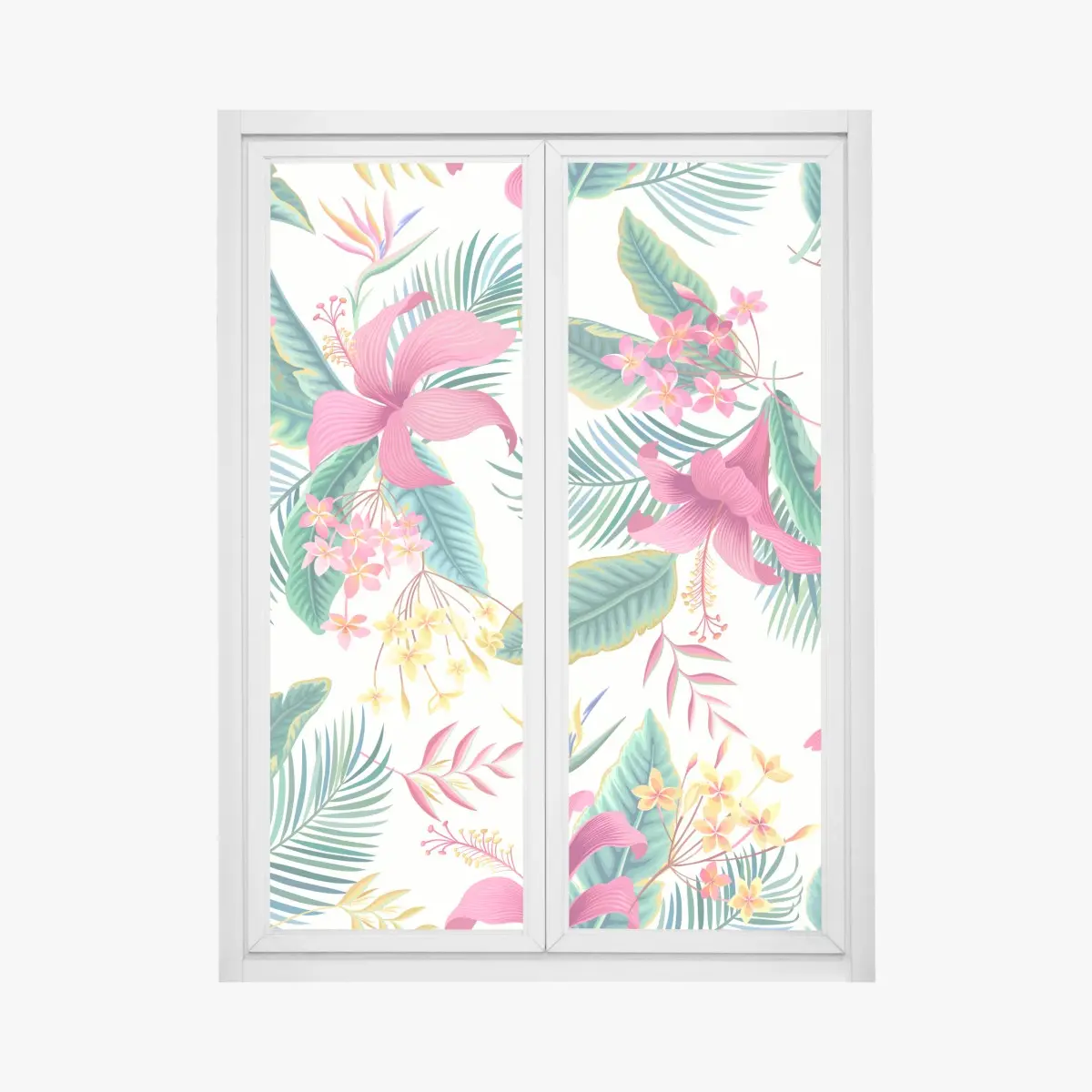 Adesivo per finestra motivo tropicale vibrante e floreale • Wallissimo®