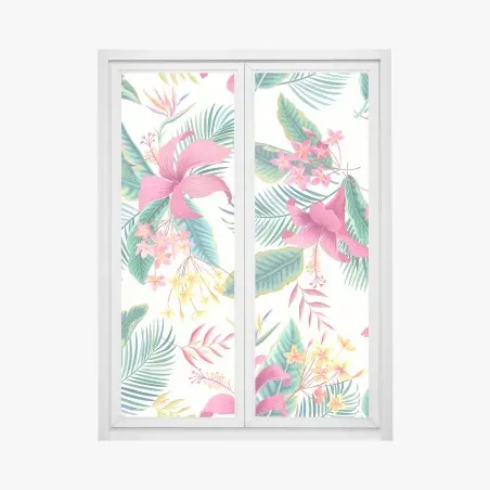 Adesivo per finestra motivo tropicale vibrante e floreale • Wallissimo®