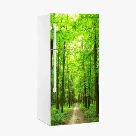 Adesivo per frigorifero sentiero segreto nella foresta verde • Wallissimo®