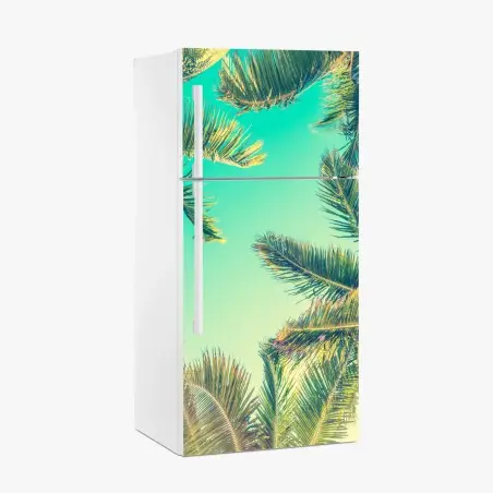 Adesivo per frigorifero cielo tropicale tra le palme • Wallissimo®
