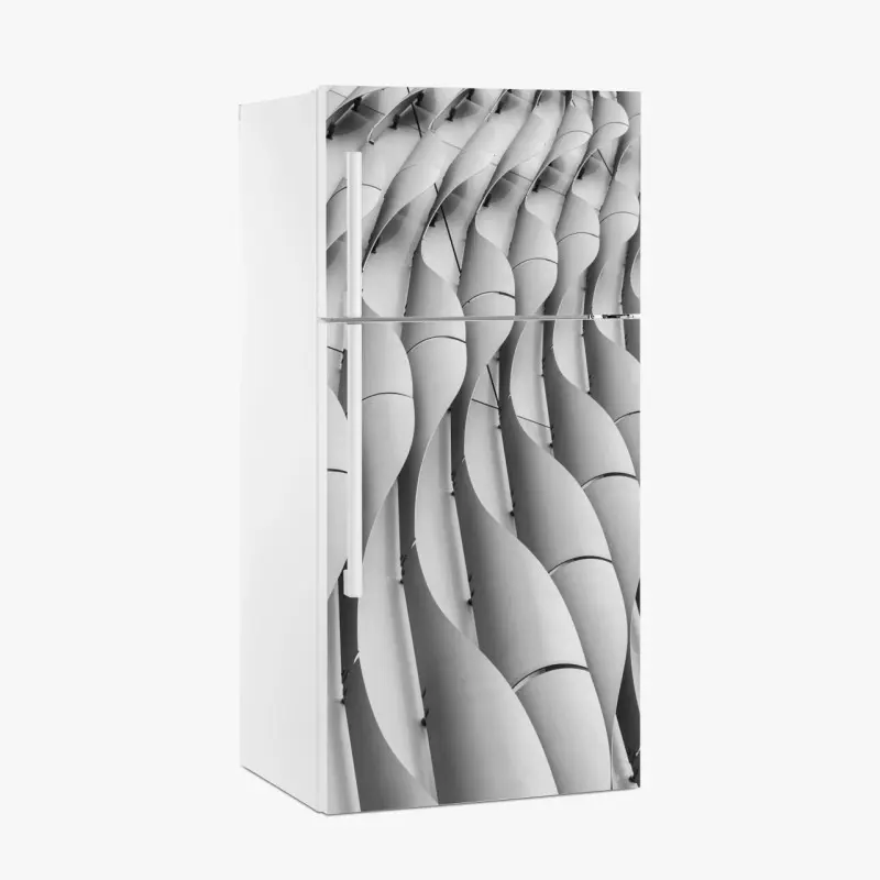 Adesivo per frigorifero motivi ondulati di facciata: eleganza architettonica astratta