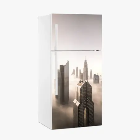 Adesivo per frigorifero città tra le nuvole: skyline di Dubai invernale • Wallissimo®