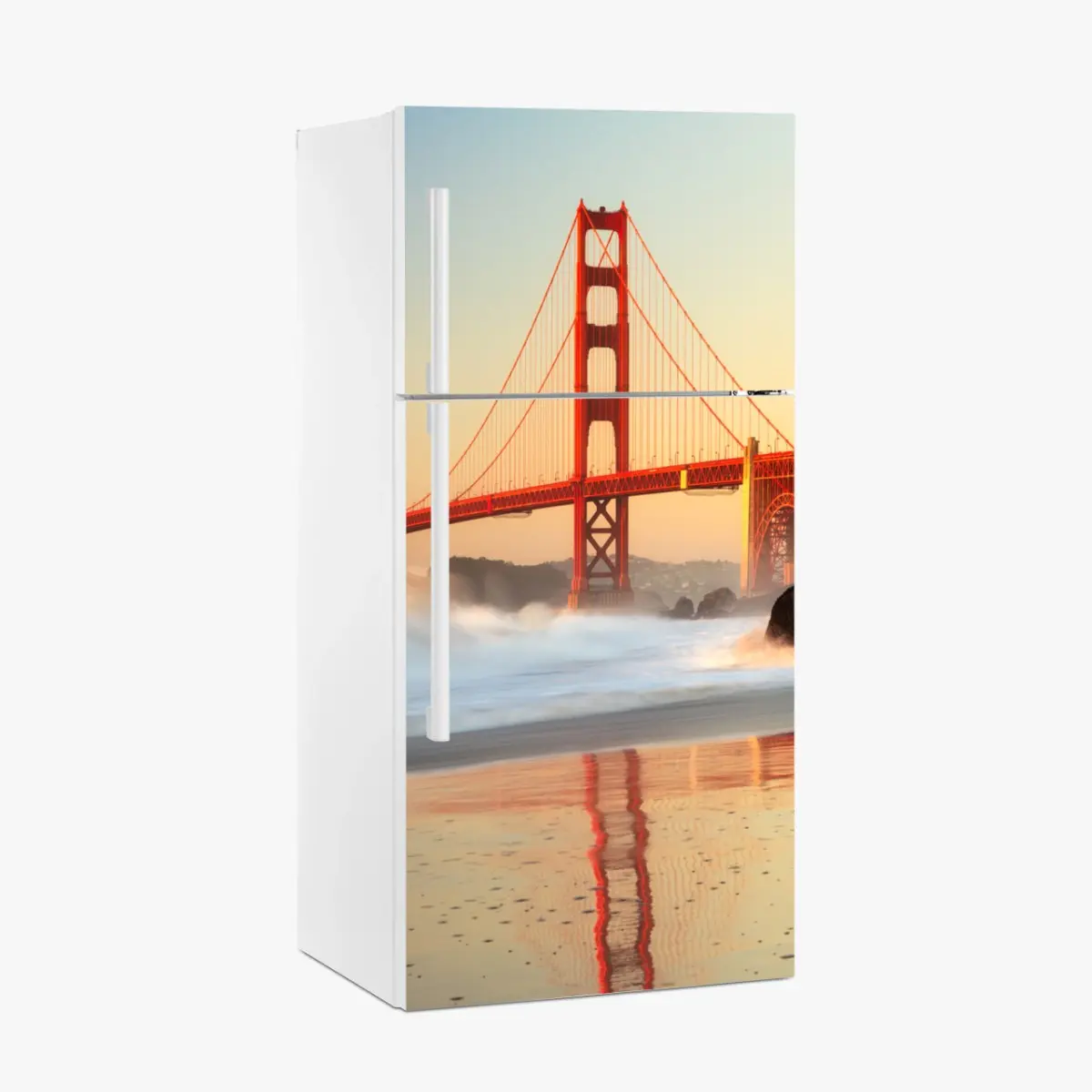 Adesivo per frigorifero stampa artistica ponte Golden Gate al tramonto • Wallissimo®