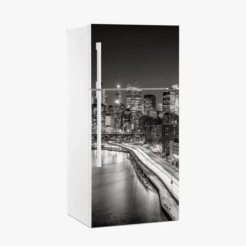 Adesivo per frigorifero skyline notturno di New York in bianco e nero