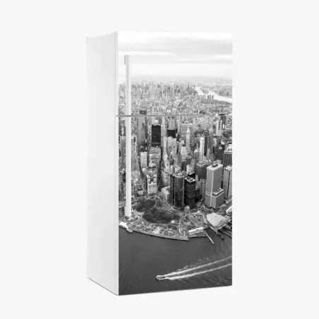 Adesivo per frigorifero panorama aereo di Manhattan al tramonto • Wallissimo®