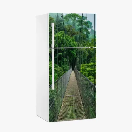 Adesivo per frigorifero passerella sospesa nella foresta pluviale • Wallissimo®
