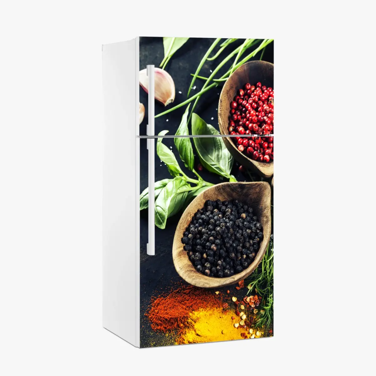 Adesivo per frigorifero esplosione di spezie e erbe aromatiche • Wallissimo®