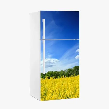 Adesivo per frigorifero campo di colza in fiore in Polonia • Wallissimo®