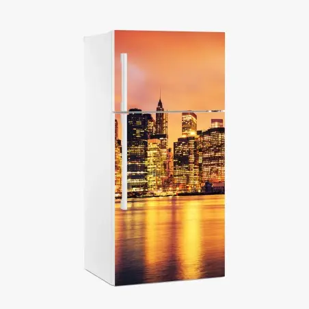 Adesivo per frigorifero tramonto dorato su Manhattan • Wallissimo®