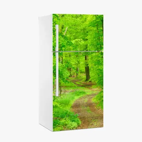 Adesivo per frigorifero sentiero nel bosco primaverile • Wallissimo®