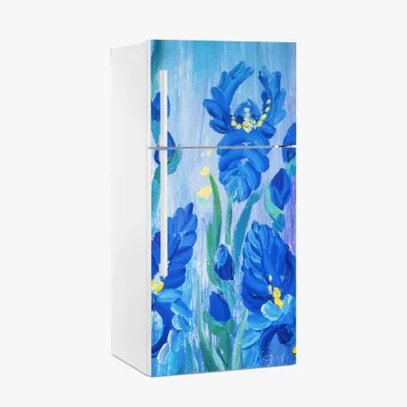 Adesivo per frigorifero fioritura di iris blu • Wallissimo®
