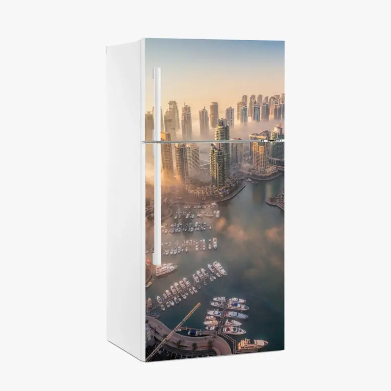 Adesivo per frigorifero vista aerea della Dubai Marina al tramonto