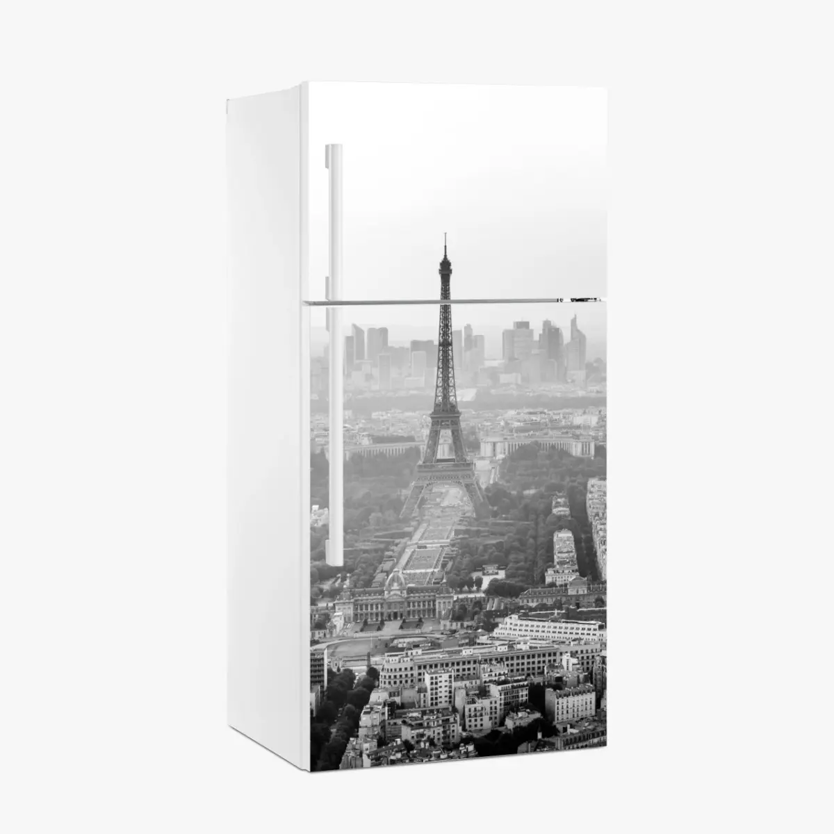 Adesivo per frigorifero vista aerea monocromatica di Parigi con la Torre Eiffel • Wallissimo®