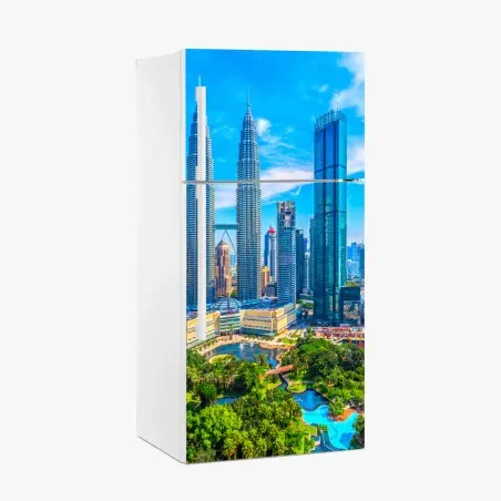 Adesivo per frigorifero panorama urbano di Kuala Lumpur con le torri Petronas • Wallissimo®