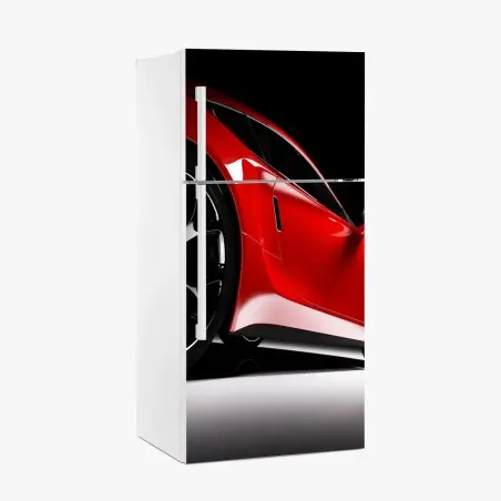 Adesivo per frigorifero profilo dinamico di una coupé rossa • Wallissimo®