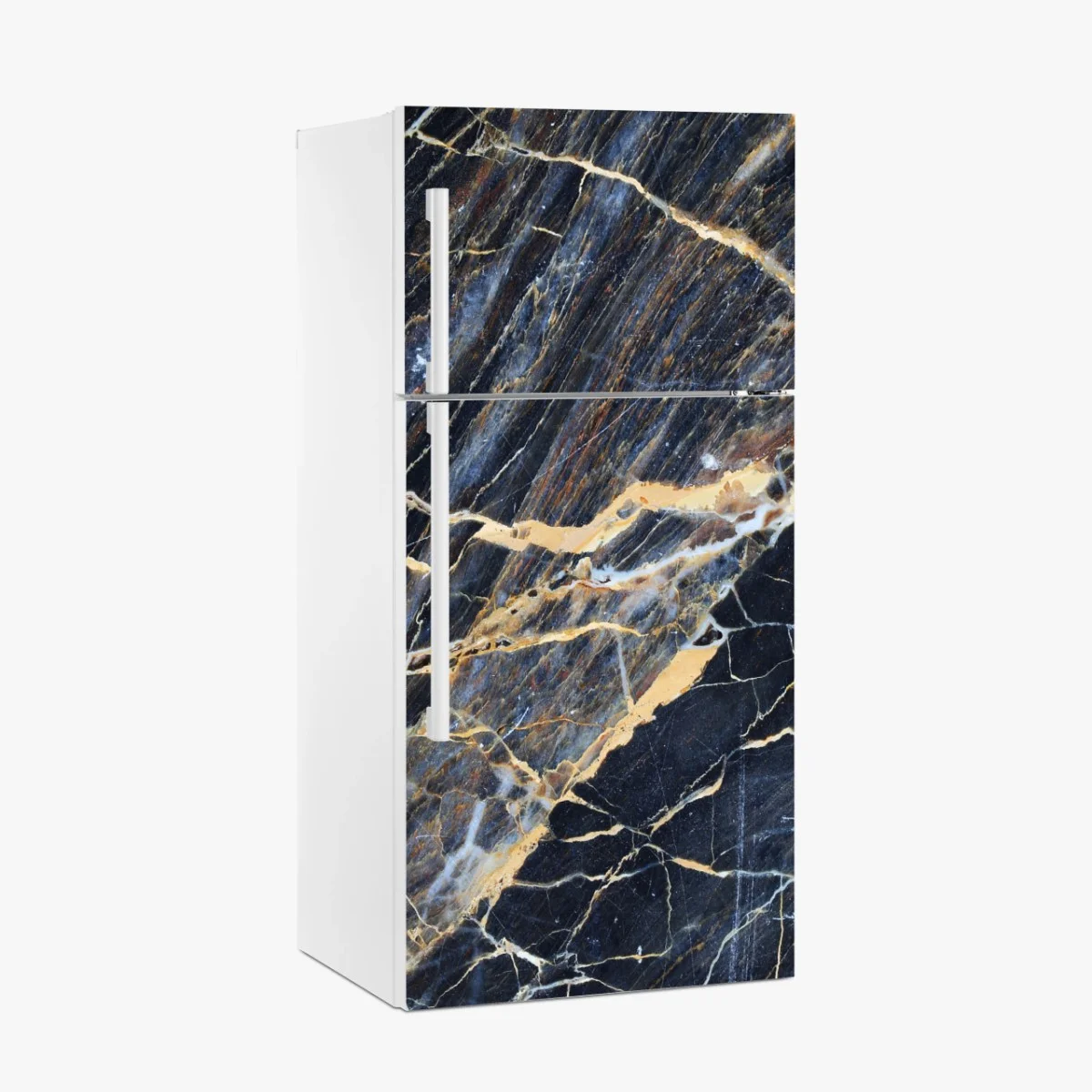 Adesivo per frigorifero marmo blu scuro con venature dorate e crema • Wallissimo® Adesivo per frigorifero marmo blu scuro con venature dorate e crema • Wallissimo®
