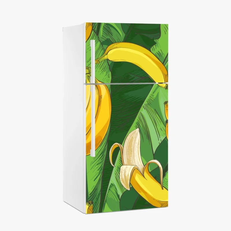 Adesivo per frigorifero motivo tropicale con banane e foglie