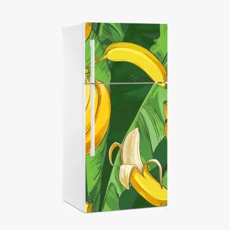 Adesivo per frigorifero motivo tropicale con banane e foglie • Wallissimo®