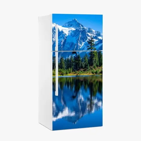 Adesivo per frigorifero riflessi alpini sul lago • Wallissimo®