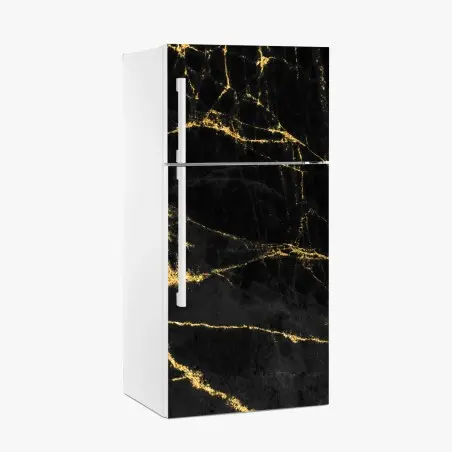 Adesivo per frigorifero marmo nero con venature dorate • Wallissimo®
