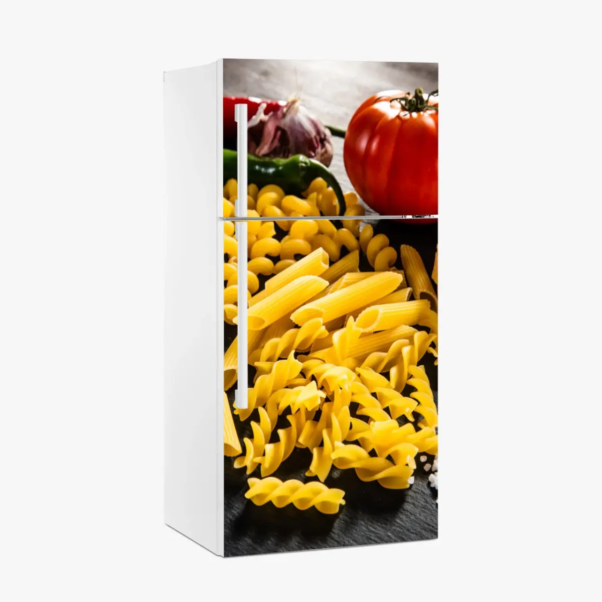 Adesivo per frigorifero composizione rustica di pasta e ingredienti • Wallissimo®