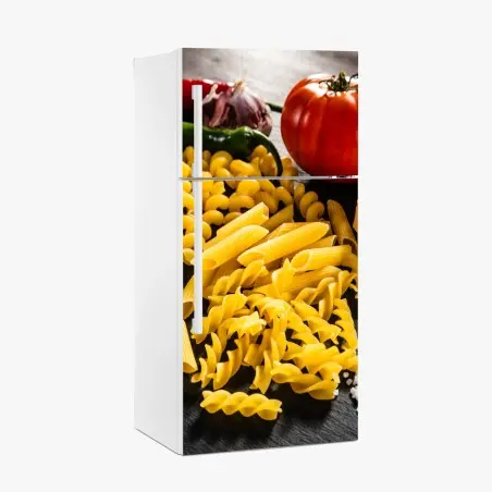 Adesivo per frigorifero composizione rustica di pasta e ingredienti • Wallissimo®