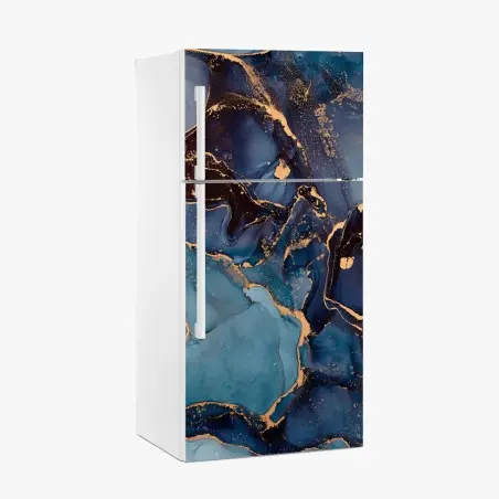 Adesivo per frigorifero correnti di inchiostro blu e oro • Wallissimo®