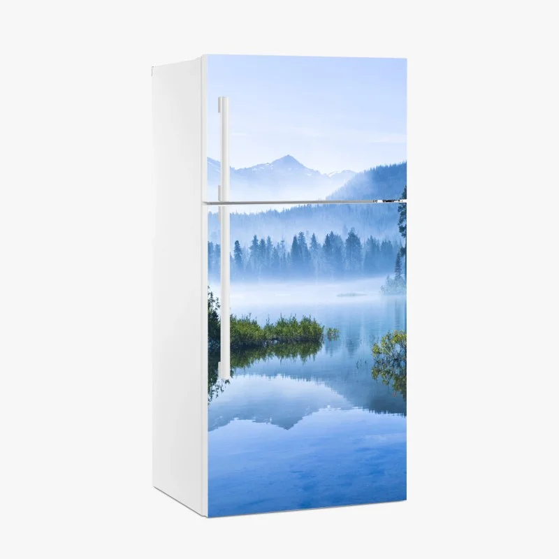 Adesivo per frigorifero paesaggio di lago montano all'alba